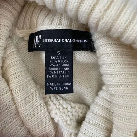 INC women S silk blend Longsleeve turtleneck poncho white - Picture 10 of 12